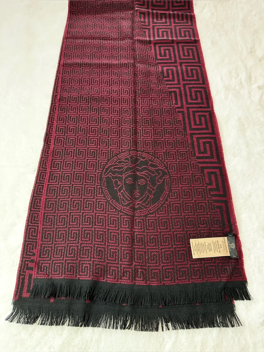 Versace Black & Burgundy Medusa Pattern Scarf